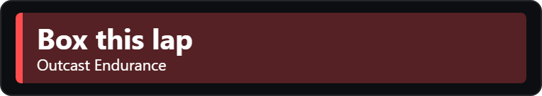 Messages display: call 'Box this lap' in red with sender